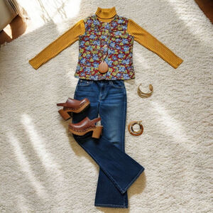 Vintage 70s 80s Floral Corduroy Handmade Vest